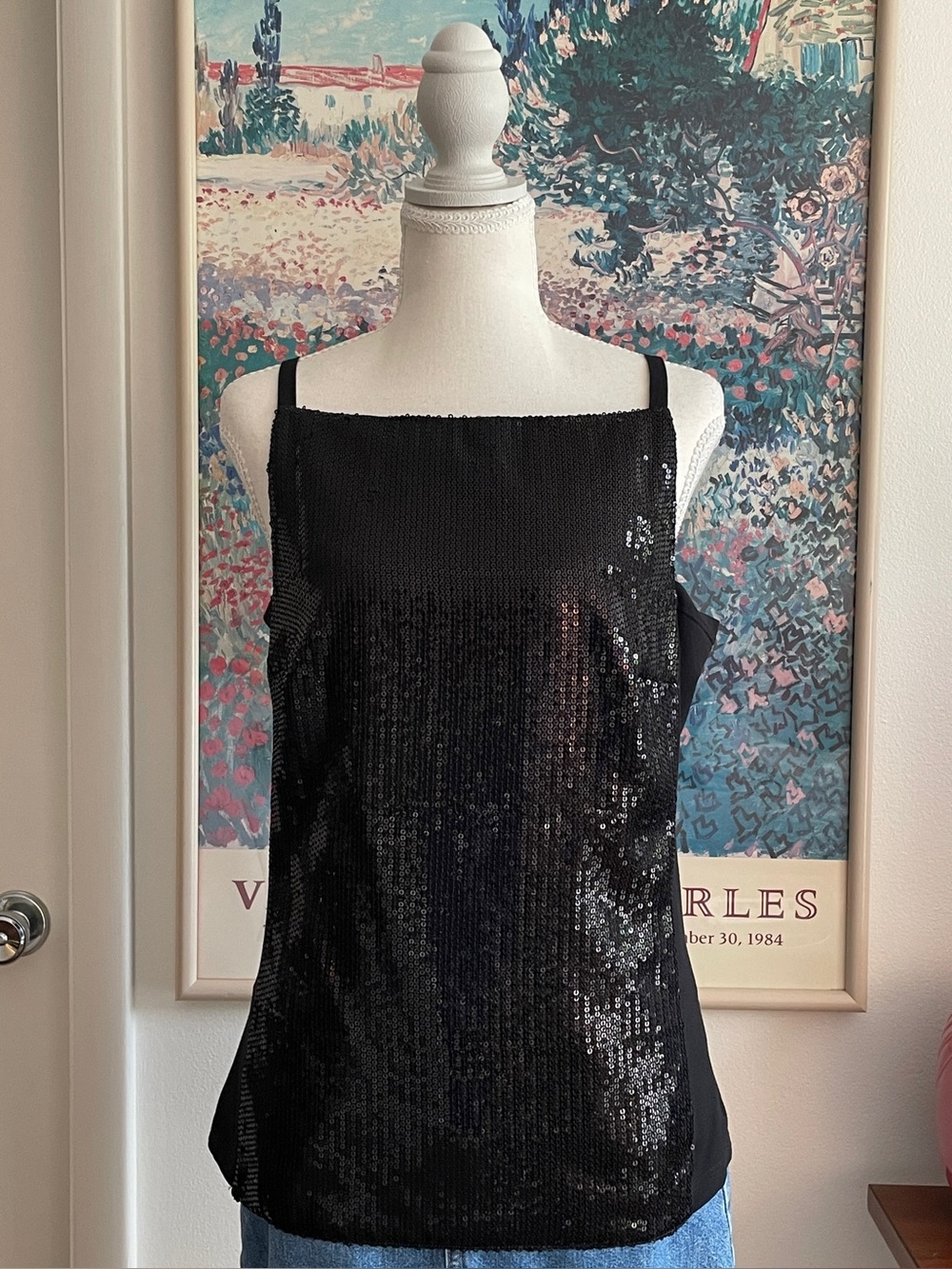 Anne Fontaine Betsy Black Sequin Top Size 42 French Luxury Cocktail Going Out